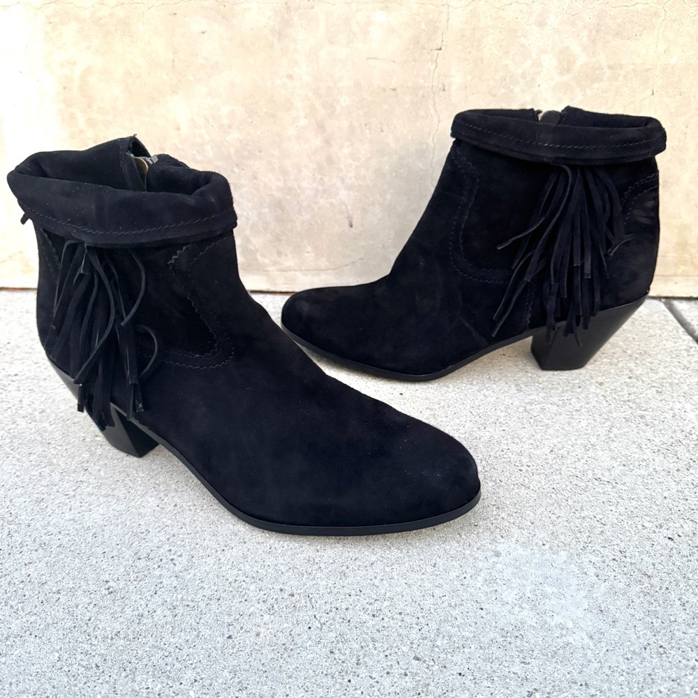 Sam Edelman Louie Ankle BOOTS black suede Fringe Bootie Boot new 13 western zip - Picture 4 of 12